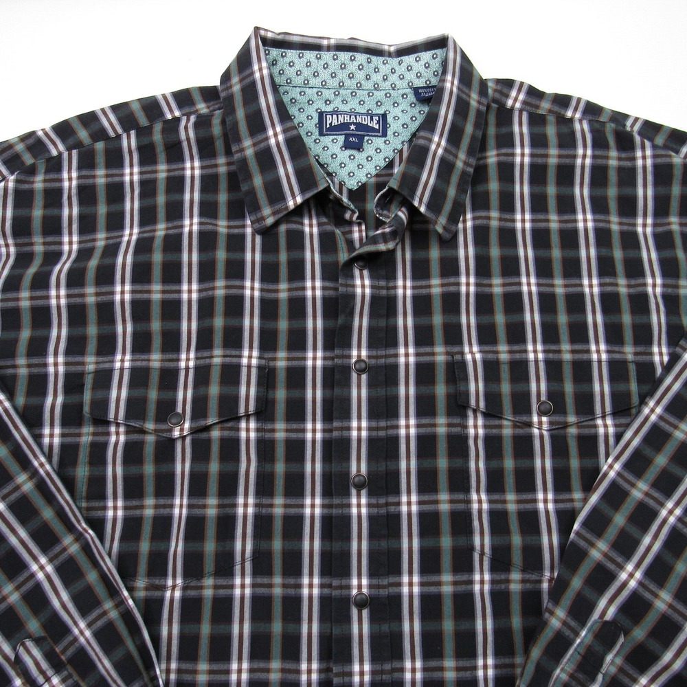 Panhandle Slim Mens Pearl Snap Shirt Size XXL Black Green Long Sleeve Western
